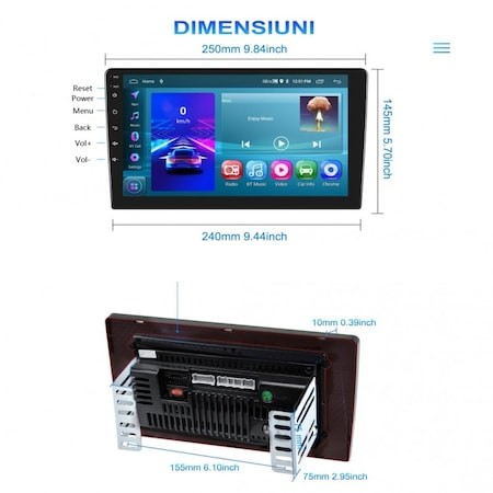 Navigatie auto universala, cu rama suport, 10.1 inch, 2DIN, 2GB RAM, 64GB ROM, Android Auto Cablu, Carplay Wireless, GPS, Bluetooth 4.0, Radio FM, Touchscreen [23]