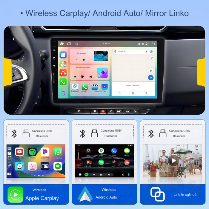 Navigatie universala 2DIN, 4GB 64GB, 8 CORE, CarPlay si Android Auto, DSP 32EQ, FM RDS, Ecran 9 inch [5]
