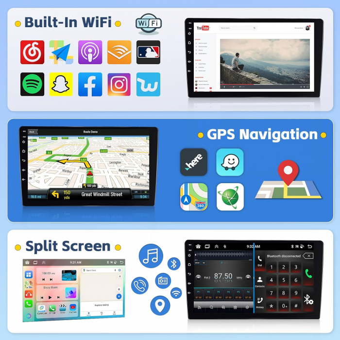 Navigatie universala 2DIN, 4GB 64GB, 8 CORE, CarPlay si Android Auto, DSP 32EQ, FM RDS, Ecran 9 inch [4]