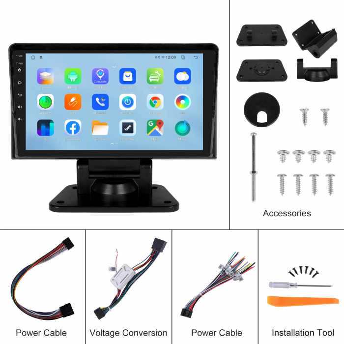 Navigatie auto universala, cu rama suport, 10.1 inch, 2DIN, 2GB RAM, 64GB ROM, Android Auto Cablu, Carplay Wireless, GPS, Bluetooth 4.0, Radio FM, Touchscreen [6]