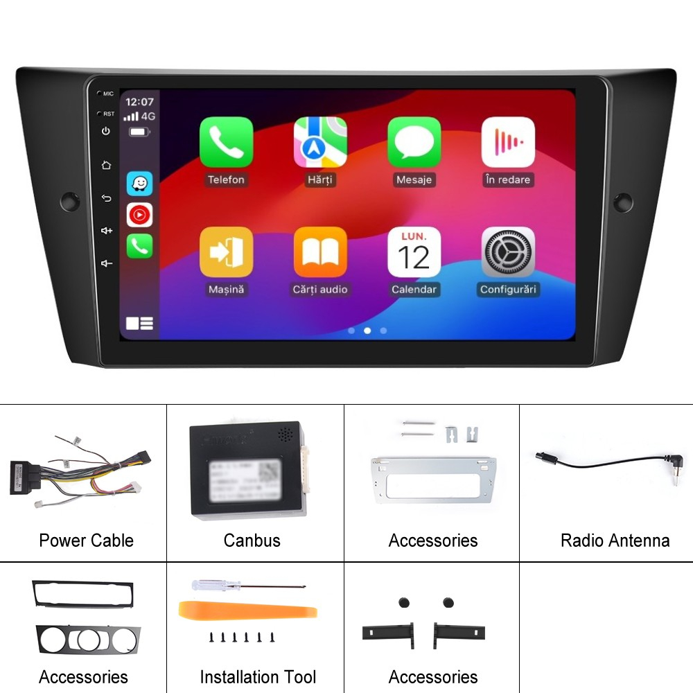Navigatie BMW Seria 3 E90, E91, E92, E93 cu Android 12, 4GB RAM 64 GB ROM, DSP, Carplay si Android Auto, ecran 9 inch [9]