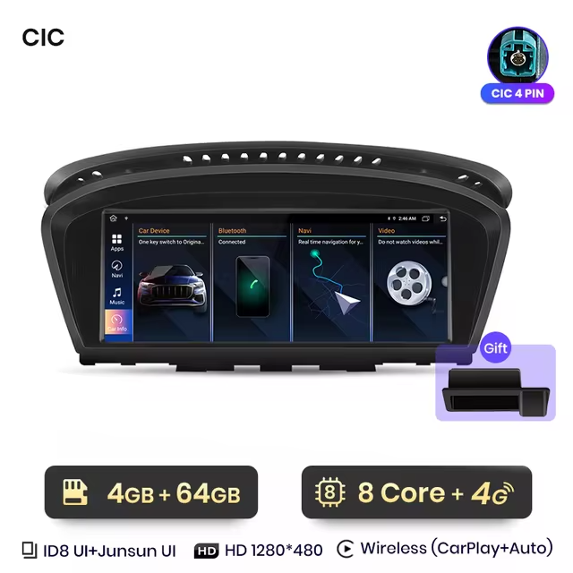 Navigație BMW Seria 5 E60/E61/E63/E64/E90/E91/E92 (2004-2012) CIC - CarPlay, Android Auto, 4GB RAM, 64GB ROM, 4G SIM, DSP+ Cameră AHD CADOU [2]