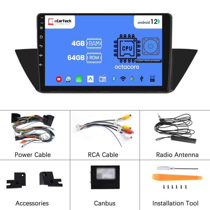 Navigatie BMW X1 (2010-2016) cu Android 13, 4GB RAM 64GB ROM, SIM 4G, DSP, CarPlay si Android Auto, ecran 10.1 Inch [7]