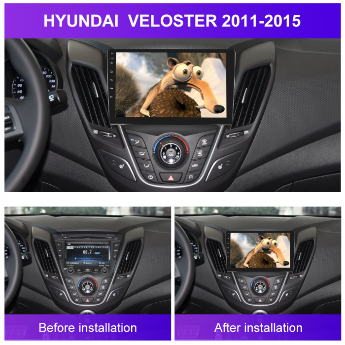 Navigatie Hyundai Veloster (2011-2015), Android 12, 4GB RAM 64GB, SLOT SIM 4G, DSP, Carplay si Android auto, ecran 9 inch [2]