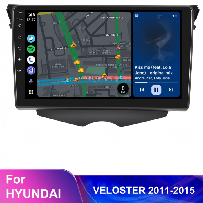 Navigatie Hyundai Veloster (2011-2015), Android 12, 4GB RAM 64GB, SLOT SIM 4G, DSP, Carplay si Android auto, ecran 9 inch [7]