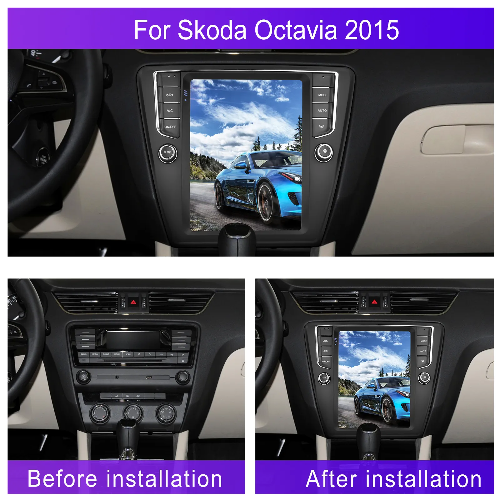 Navigatie Skoda Octavia 3 (2013-2018) Tip Tesla, Android 12, 4GB RAM 64GB, SLOT SIM 4G, DSP, CarPlay si Android Auto, ecran 9,7 inch [2]