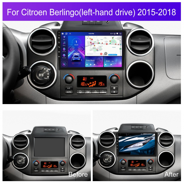Navigatie Peugeot Partner (2008-2018), Android 12, 2GB RAM 32GB, DSP, Carplay si Android auto, ecran 9 inch [2]