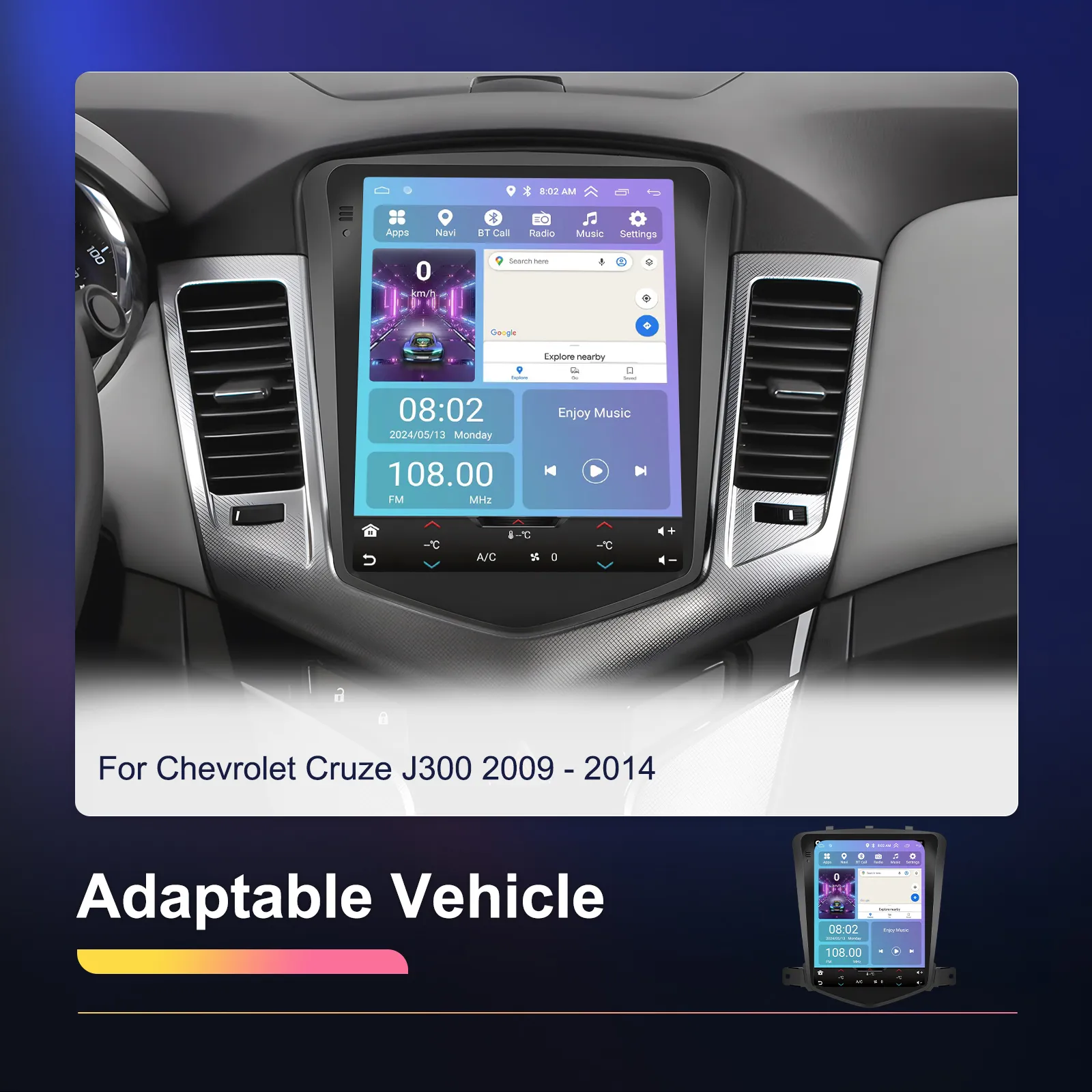 Navigatie Chevrolet Cruze J300 (2008-2014) 2+64GB CarPlay & Android Auto wi-fi, ecran TIP TESLA 9.7 inch [5]