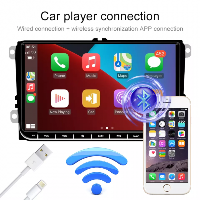 Navigatie Volkswagen, Skoda, Seat cu Android 12, 2GB RAM 32 GB ROM, CarPlay si Android Auto, Ecran de 9 Inch, dedicata Golf 5, Golf 6, Jetta, Passat B6, CC, B7, Polo, Tiguan, Touran, Skoda, Seat [5]