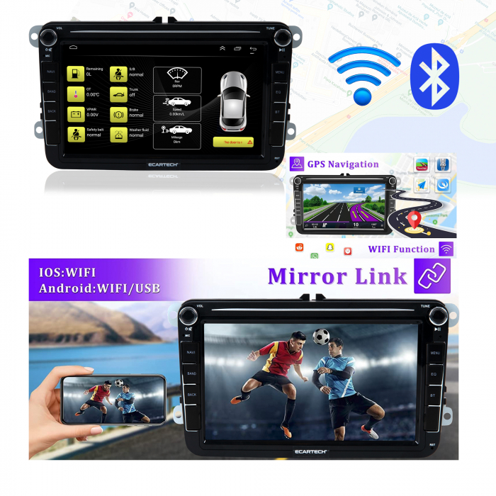 Black Friday Navigatie Volkswagen|Skoda|Seat cu Android 12, CarPlay 2GB RAM 32 GB ROM, Ecran de 8 Inch, dedicata Golf 5, Golf 6, Jetta, Passat B6, CC, B7, Polo, Tiguan, Touran, Skoda, Sea [12]