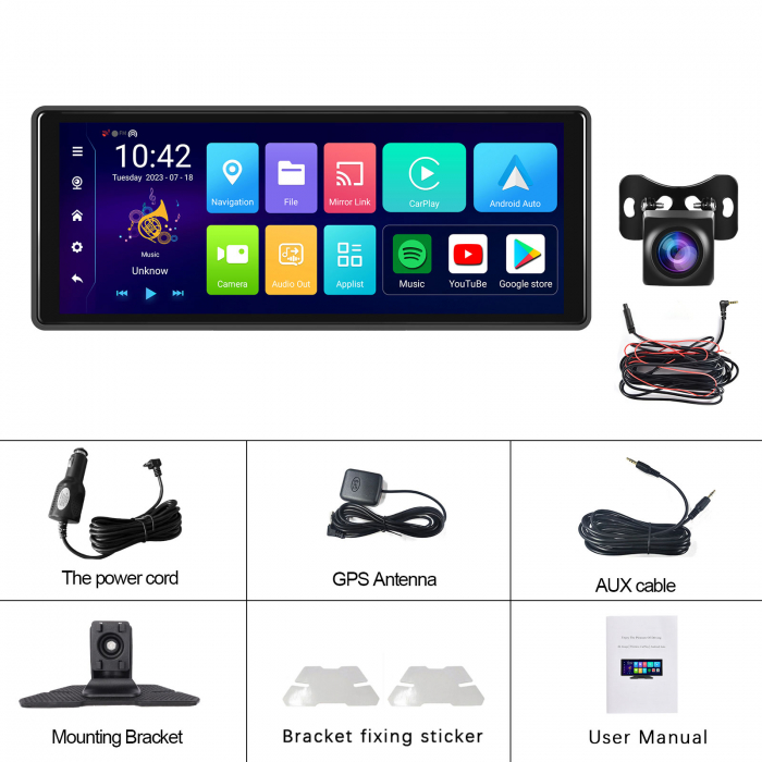 Navigatie cu Android 13, 4GB+64GB, CAMERA DVR FULL HD INCLUSA si Camera marsarier, GPS Portabil, Universal, CarPlay si Android Auto WI-FI, ecran tactil HD 10.26 inch [2]