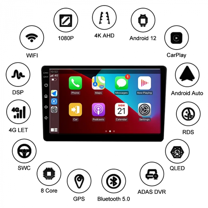 Navigatie cu Android 2GB RAM 32GB ROM, Android 11, CarPlay si Android Auto Wi-fi, Youtube, Waze, ecran HD 10.1 Inch, dedicata Skoda Yeti 2009-2017 [3]