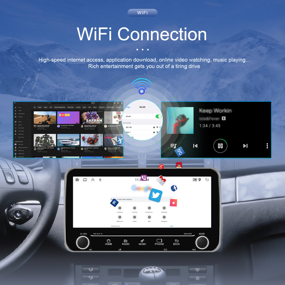 Navigatie cu Android, Universala 2DIN 10.26 inch 2+64 GB, CarPlay si Android auto wifi, youtube, waze MODEL 2025 [9]