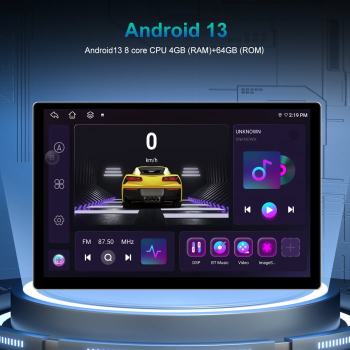 Navigație cu Android Universală, Ecran 13.1 Inch 2K QLED, Android 13, 4GB RAM, 64GB ROM, CarPlay & Android Auto, Slot SIM 4G, WiFi, Bluetooth, Radio FM/AM, GPS [4]