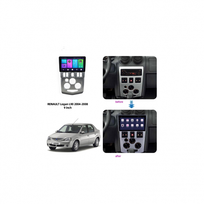 Navigatie Dacia Logan 1 (2004-2009) cu Android 12, 2GB 32GB, DSP, CarPlay si Android Auto, ecran 9 inch [4]