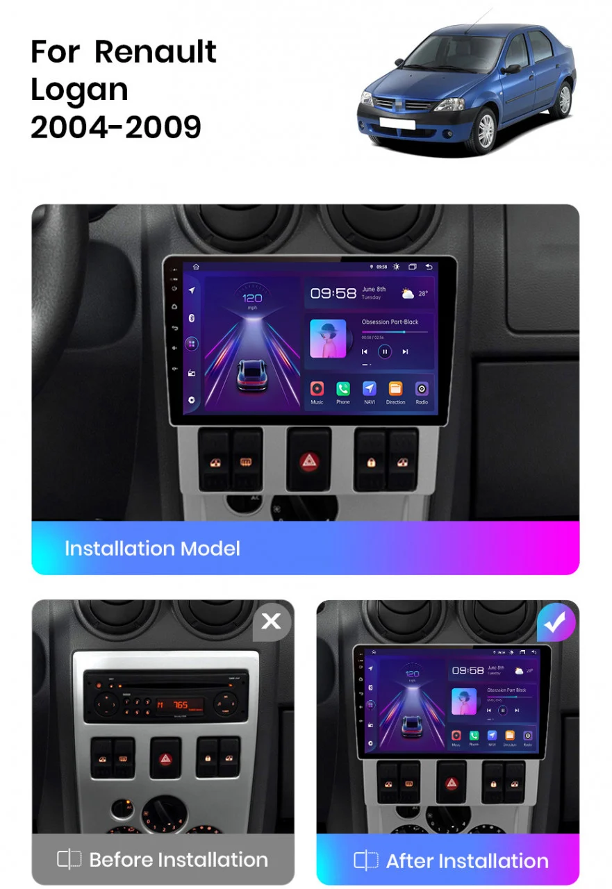 Navigatie Dacia Logan 1 (2004-2009) cu Android 12, 8GB 128GB, Cartela SIM 4G, DSP, CarPlay si Android Auto, ecran 9 inch [5]