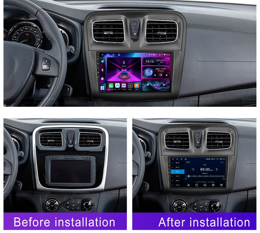 Navigație Dacia Logan, Duster, Sandero (2012-2020) 4GB 64GB, Android 13 cu CarPlay și Android Auto Wireless Ecran 9 Inch, GPS, WiFi Integrat, DSP [7]