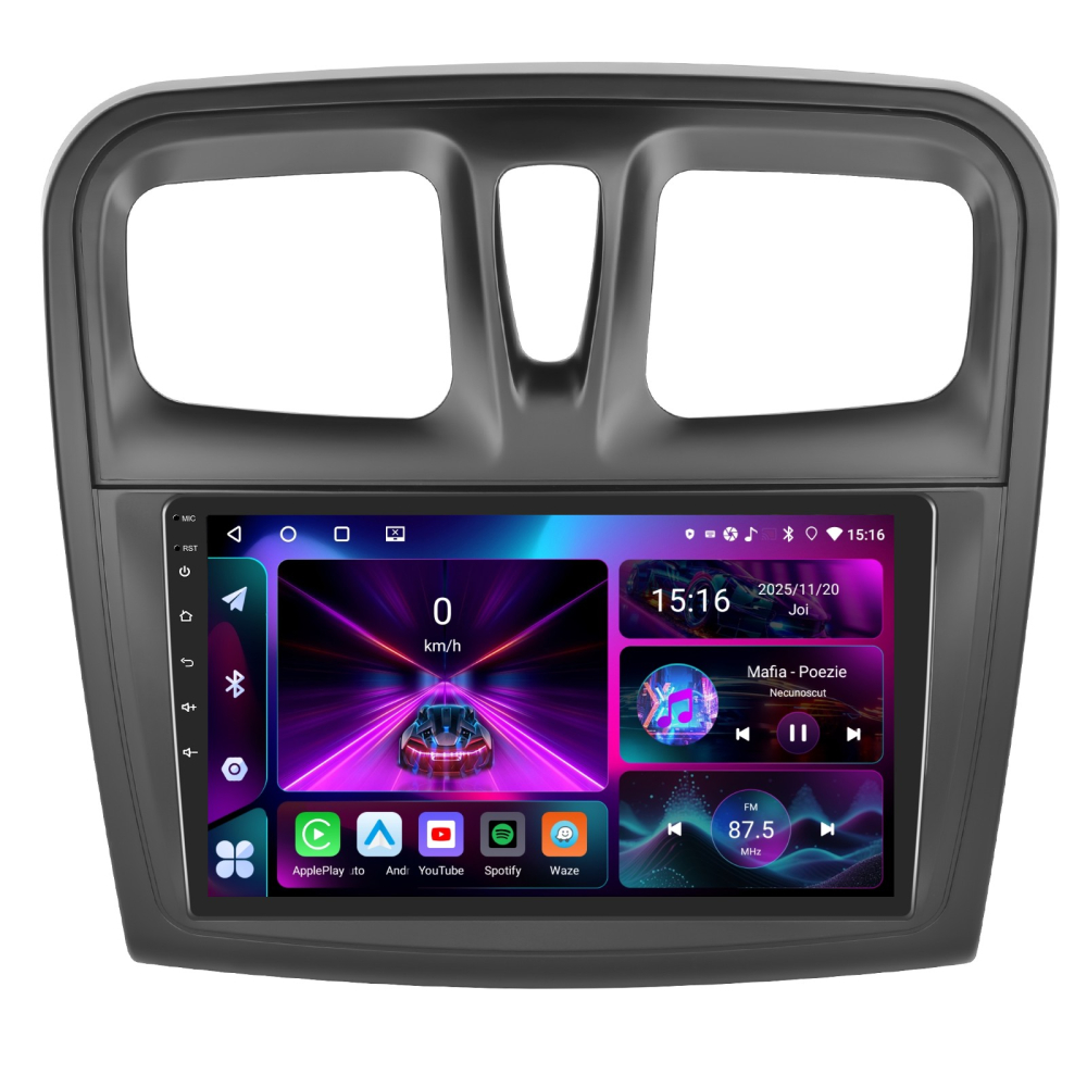 Navigație Dacia Logan, Duster, Sandero (2012-2020) 4GB 64GB, Android 13 cu CarPlay și Android Auto Wireless Ecran 9 Inch, GPS, WiFi Integrat, DSP [1]