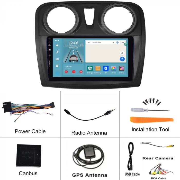 Navigatie Dacia Logan, Duster, Sandero (2012-2020) cu Android 12 DSP, 4G SIM, 2GB RAM 32 GB ROM ecran 9 Inch,Carplay si Android Auto Model Premium [6]