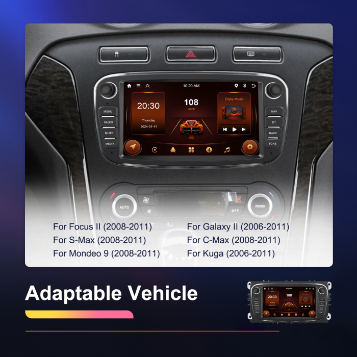 Navigatie dedicata Ford Focus|Kuga|Mondeo|S-Max|C-Max|Galay (2006-2011) Android 13, 2GB+64GB, Carplay si Android Auto, DSP, RDS ecran 7 inch [8]