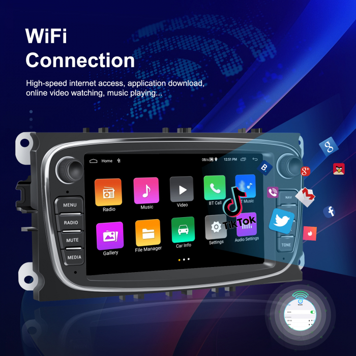 Navigatie dedicata Ford Focus|Kuga|Mondeo|S-Max|C-Max|Galay (2006-2011) Android 13, 2GB+64GB, Carplay si Android Auto, DSP, RDS ecran 7 inch [7]