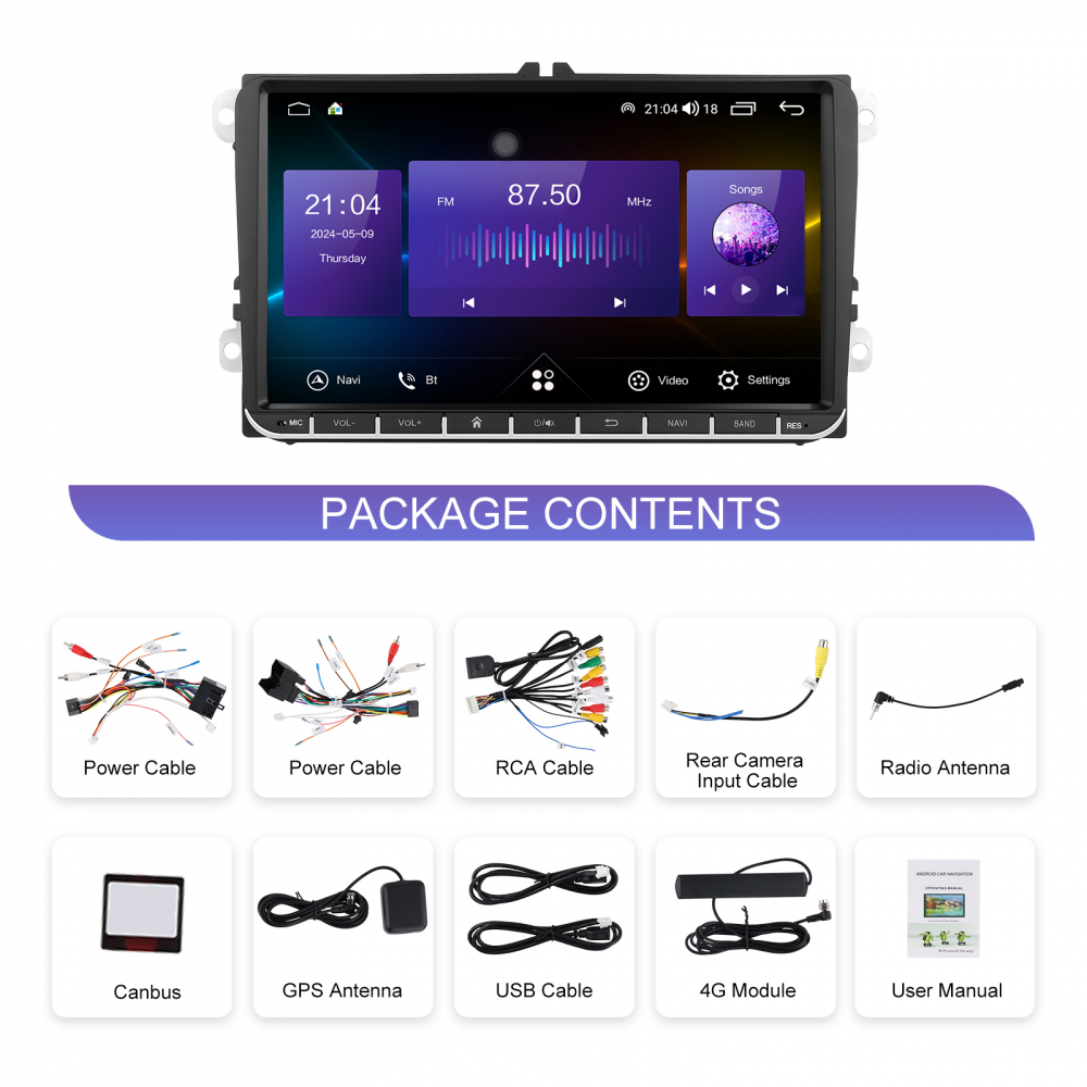 Navigatie dedicata Volkseagen, Skoda, Seat cu Android 4 GB RAM 32 GB ROM, Slot SIM 4G, DSP, CarPlay si Android Auto wi-fi, ecran de 9 inch [18]