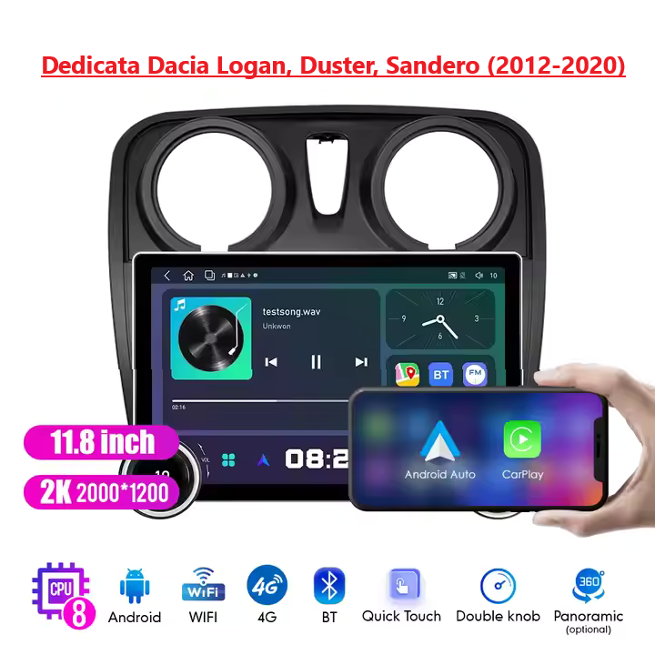 Navigatie Dacia Logan, Duster, Sandero (2012-2020) DIAMOND 2K QLED, 4+64 GB, ecran 11.8 inch 2000x1200, procesor Octa-Core 2.0ghz [2]