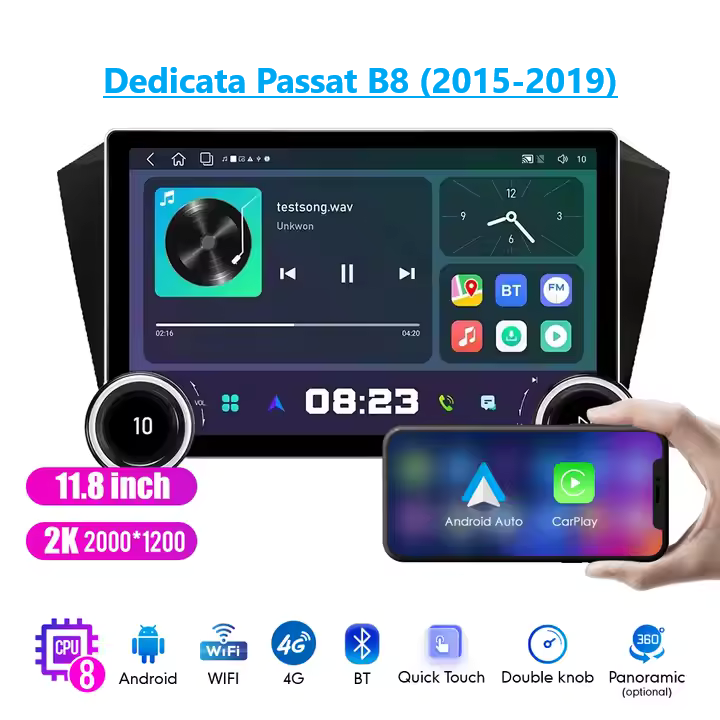 Navigație DIAMOND QLED pentru VW Passat B8 (2015–2019) cu ecran 11.8”, Android, 4+64 GB, Octa-Core. GPS, YouTube, Waze, Android Auto. [3]