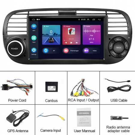 Navigatie Fiat 500 (2007-2014) cu Android 12, 2GB 64GB, Carplay și Android Auto Wi-fi, ecran 7 inch [15]