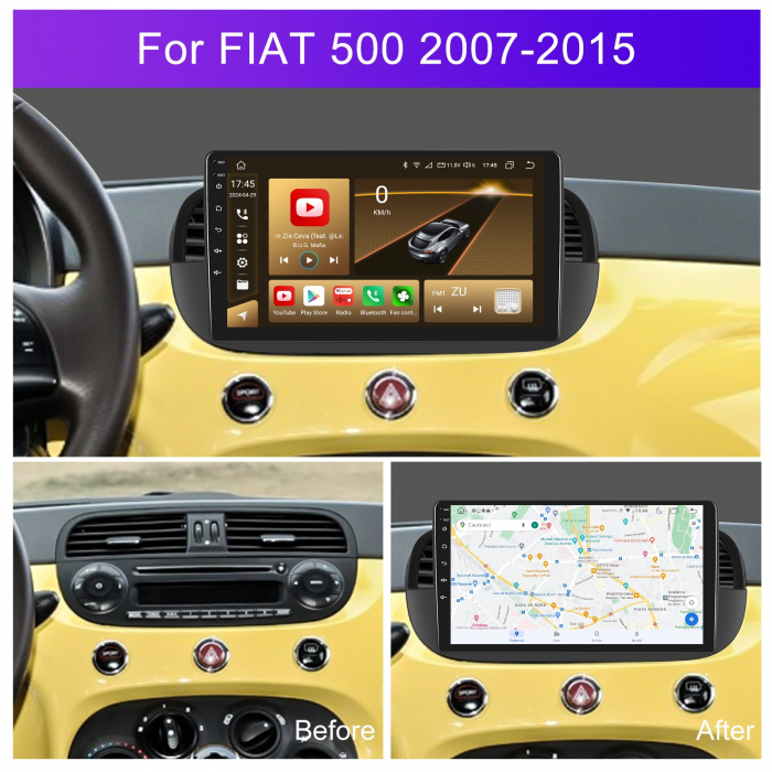 Navigatie FIAT 500 (2007-2015), Android 12, 8GB RAM 128GB, SLOT SIM 4G, DSP, Carplay si Android auto, ecran 9 inch [2]