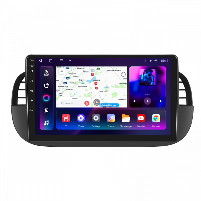 Navigatie FIAT 500 (2007-2015), Android 12, 4GB RAM 64GB, SLOT SIM 4G, DSP, Carplay si Android auto, ecran 9 inch [3]