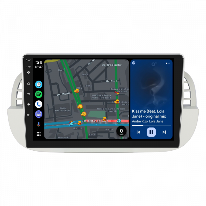 Navigatie FIAT 500 (2007-2015), Android 12, 2GB RAM 32GB, DSP, Carplay si Android auto, ecran 9 inch alb [6]