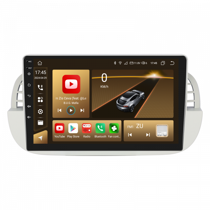 Navigatie FIAT 500 (2007-2015), Android 12, 8GB RAM 128GB, SLOT SIM 4G, DSP, Carplay si Android auto, ecran 9 inch alb [3]