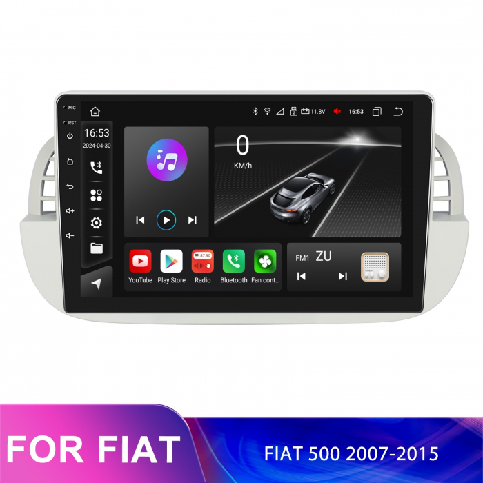 Navigatie FIAT 500 (2007-2015), Android 12, 8GB RAM 128GB, SLOT SIM 4G, DSP, Carplay si Android auto, ecran 9 inch alb [2]
