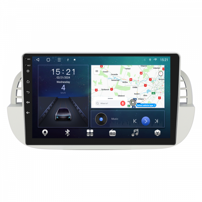 Navigatie FIAT 500 (2007-2015), Android 12, 4GB RAM 64GB, SLOT SIM 4G, DSP, Carplay si Android auto, ecran 9 inch alb [2]