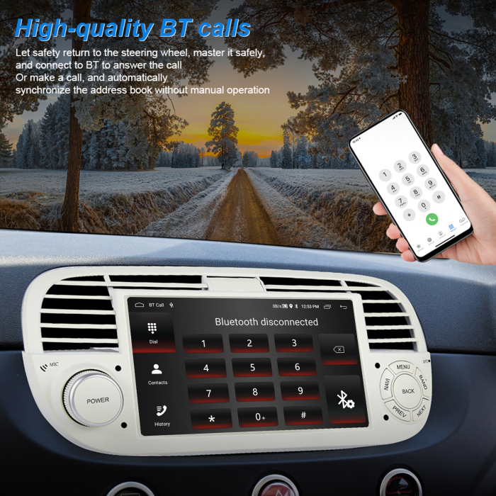 Navigatie Fiat 500 (2007-2015) cu Android 13, 2GB 64GB, Carplay și Android Auto Wi-fi, ecran 7 inch Rama Alba [9]