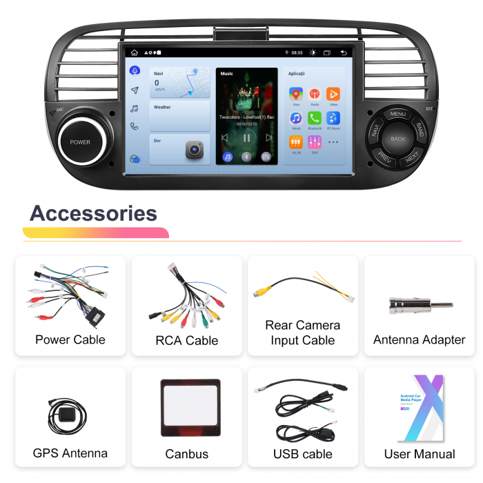 Navigatie Fiat 500 (2007-2015) cu Android 12, 4GB 64GB,SLOT SIM 4G, DSP, Carplay și Android Auto Wi-fi, ecran 7 inch [21]