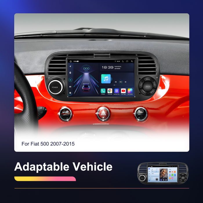Navigatie Fiat 500 (2007-2015) cu Android 12, 6GB 128GB,SLOT SIM 4G, DSP, Carplay și Android Auto Wi-fi, ecran 7 inch [9]