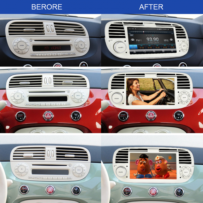 Navigatie Fiat 500 (2007-2015) cu Android 13, 2GB 64GB, Carplay și Android Auto Wi-fi, ecran 7 inch Rama Alba [2]