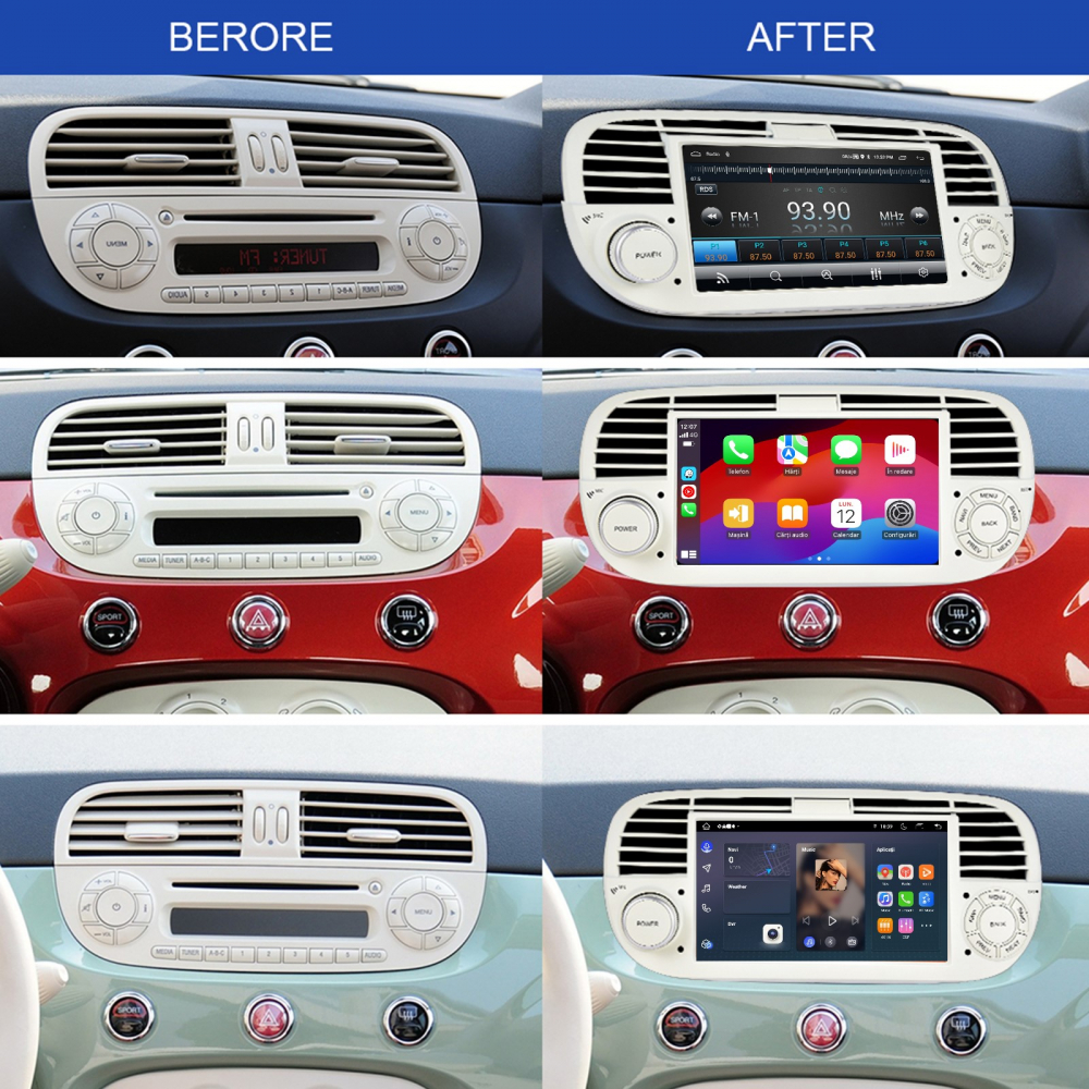Navigatie Fiat 500 (2007-2015) cu Android 12, 2GB 32GB,SLOT SIM 4G, Carplay și Android Auto Wi-fi, ecran 7 inch Rama Alba [3]