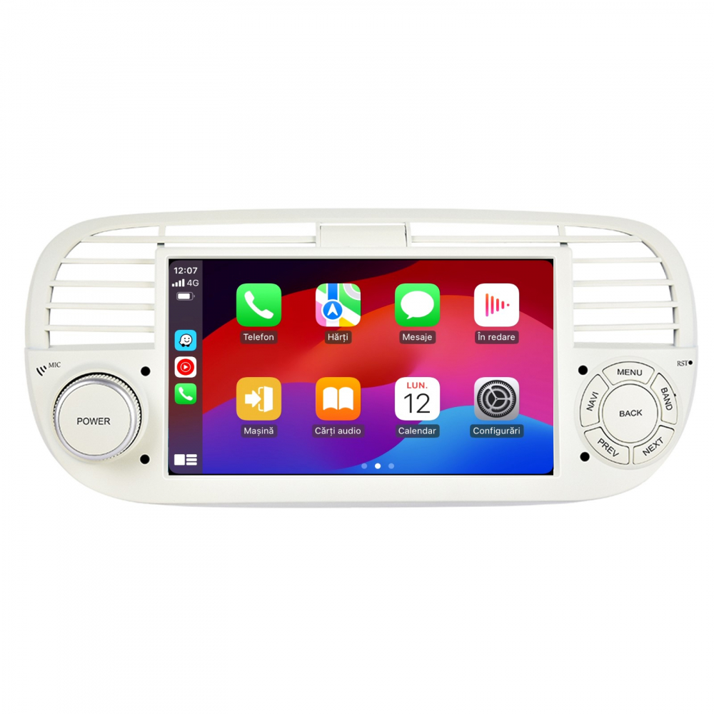 Navigatie Fiat 500 (2007-2015) cu Android 12, 2GB 32GB,SLOT SIM 4G, Carplay și Android Auto Wi-fi, ecran 7 inch Rama Alba [2]