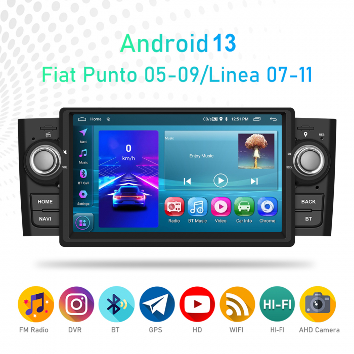Navigatie Fiat Grande Punto (2007-2012) cu Android 13 2GB 64GB, DSP, CarPlay si Android Auto, ecran 7 inch [15]