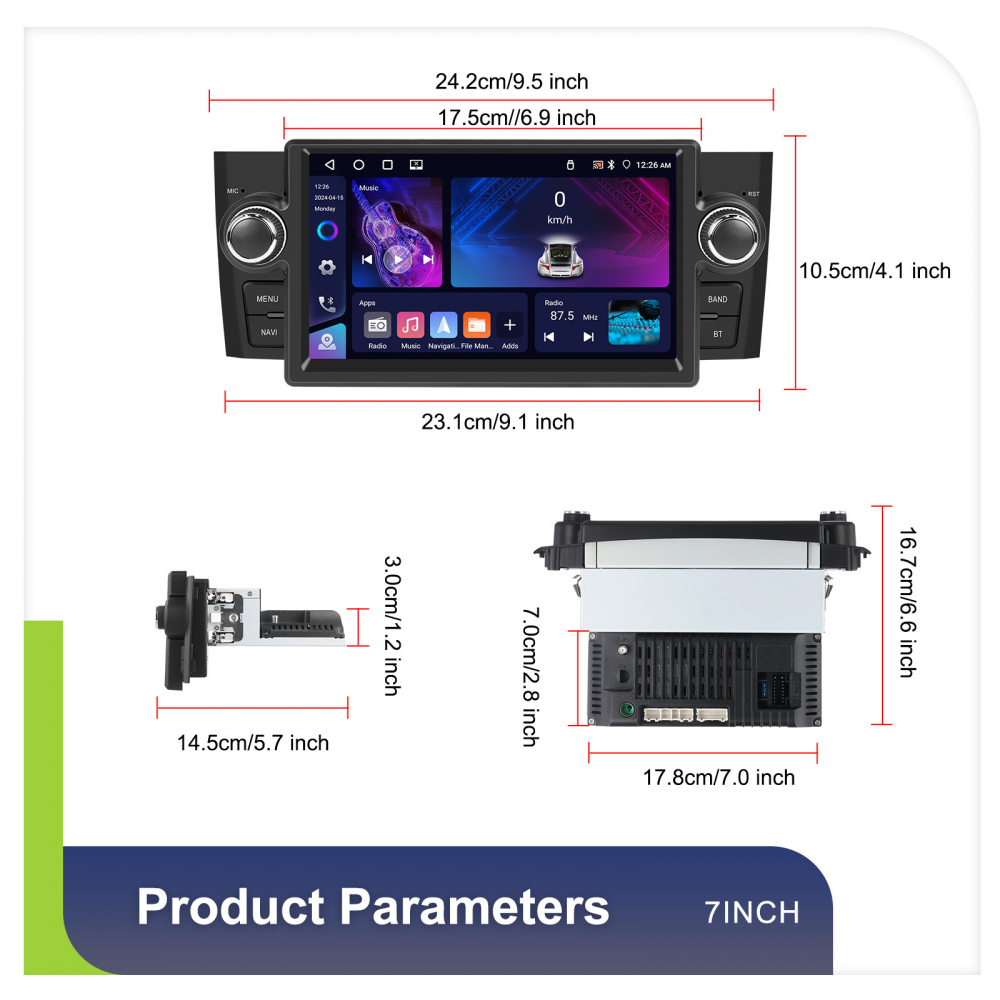 Navigație Android 15 Fiat Linea (2007-2012), 4GB RAM, 64GB, DSP, CarPlay, Android Auto, Ecran 7 [10]