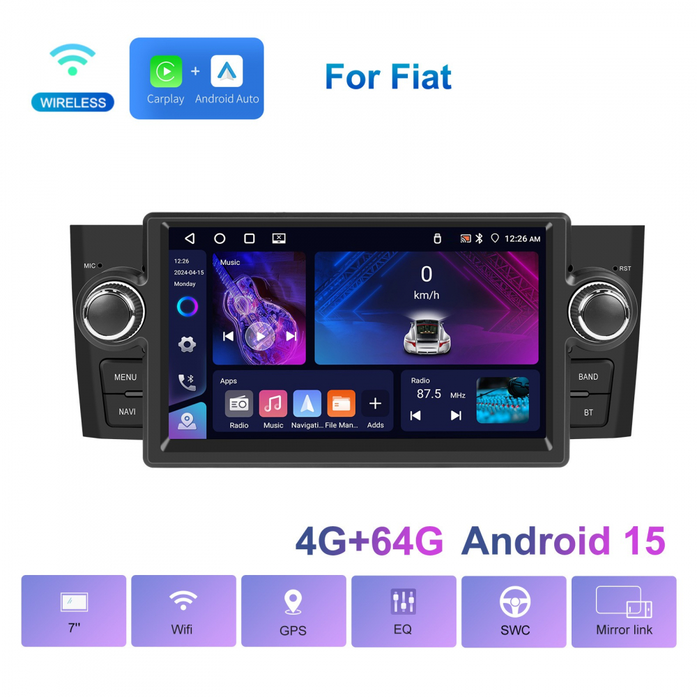 Navigație Android 15 Fiat Linea (2007-2012), 4GB RAM, 64GB, DSP, CarPlay, Android Auto, Ecran 7 [8]