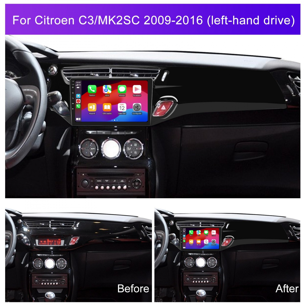 Navigatie Citroen C3 MK2SC (2009-2016) cu Android, 8GB RAM 128GB ROM, cu SLOT SIM 4G, DSP, ecran 9 Inch, Carplay si Android Auto [2]