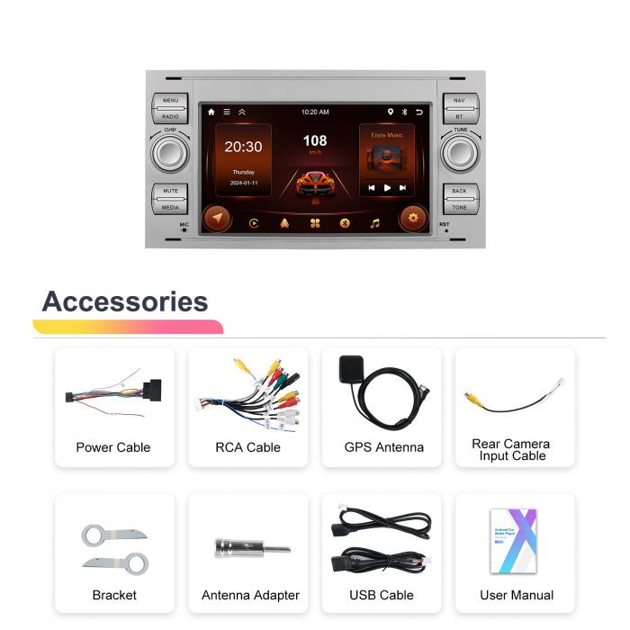 Navigatie Ford (2005-2014) cu Android 13, 2GB RAM 64GB, DSP,RDS, CarPlay si Android Auto Wireles Ecran de 7 Inch [7]