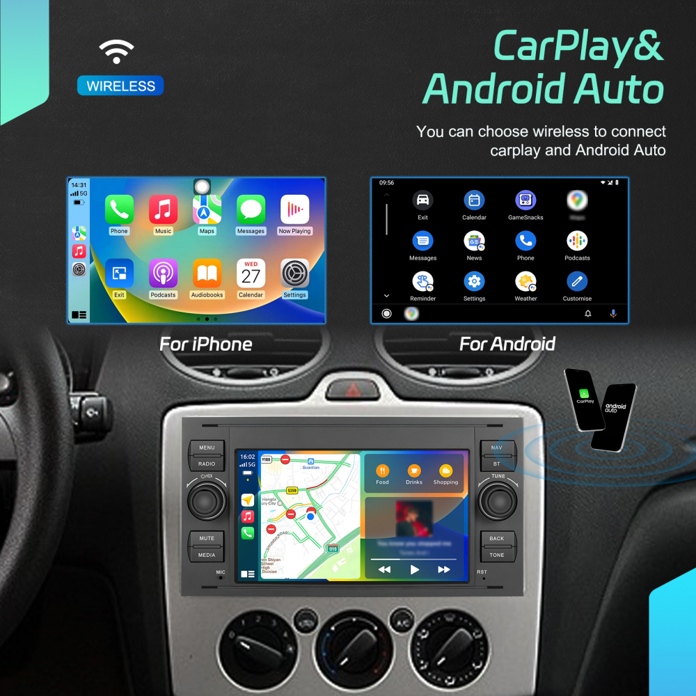 Navigatie Ford (2005-2014) cu Android, 4GB RAM 64GB, DSP,RDS, CarPlay si Android Auto Wireles Ecran de 7 Inch BK [6]