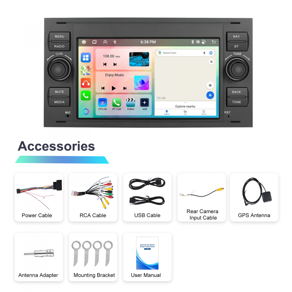 Navigatie Ford (2005-2014) cu Android, 4GB RAM 64GB, DSP,RDS, CarPlay si Android Auto Wireles Ecran de 7 Inch BK [10]