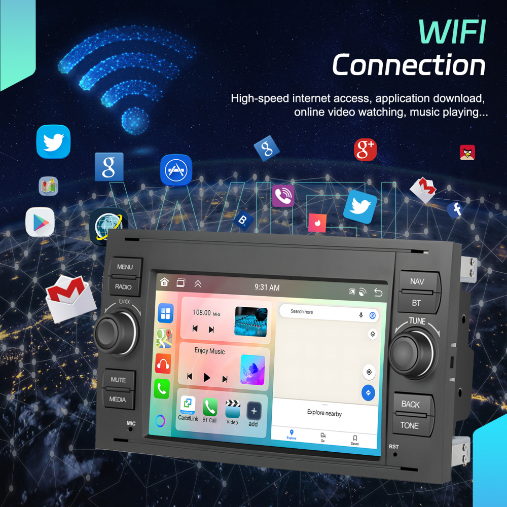 Navigatie Ford (2005-2014) cu Android, 4GB RAM 64GB, DSP,RDS, CarPlay si Android Auto Wireles Ecran de 7 Inch BK [5]
