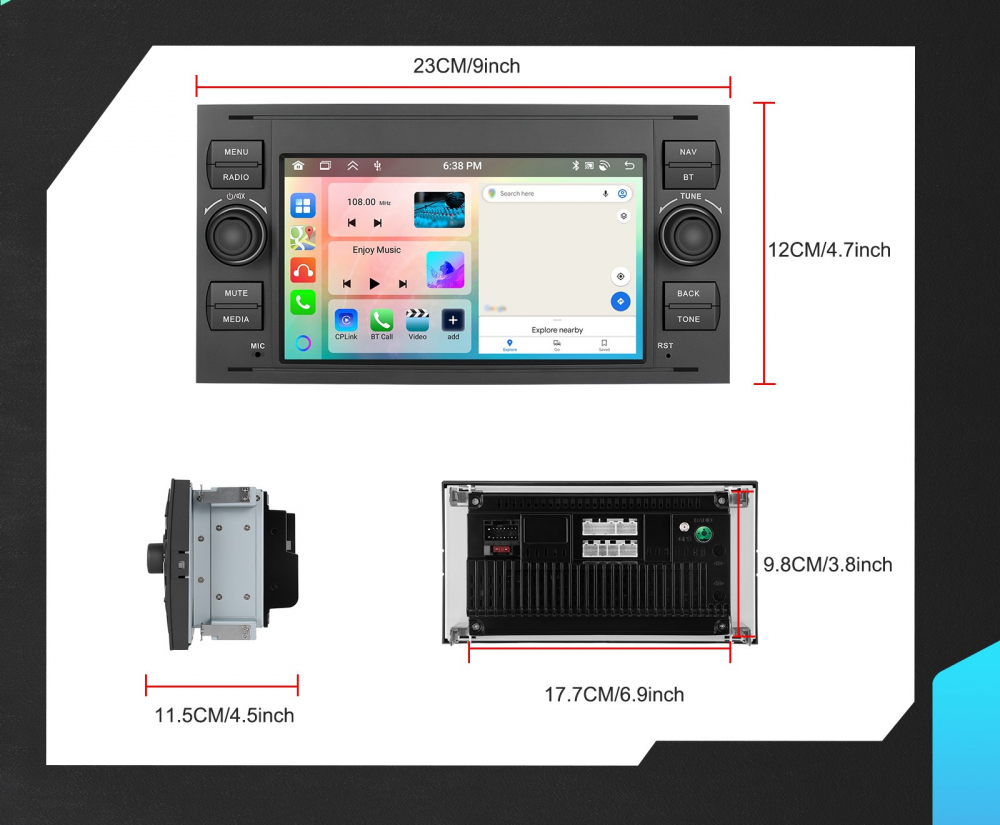 Navigatie Ford (2005-2014) cu Android, 4GB RAM 64GB, DSP,RDS, CarPlay si Android Auto Wireles Ecran de 7 Inch BK [8]